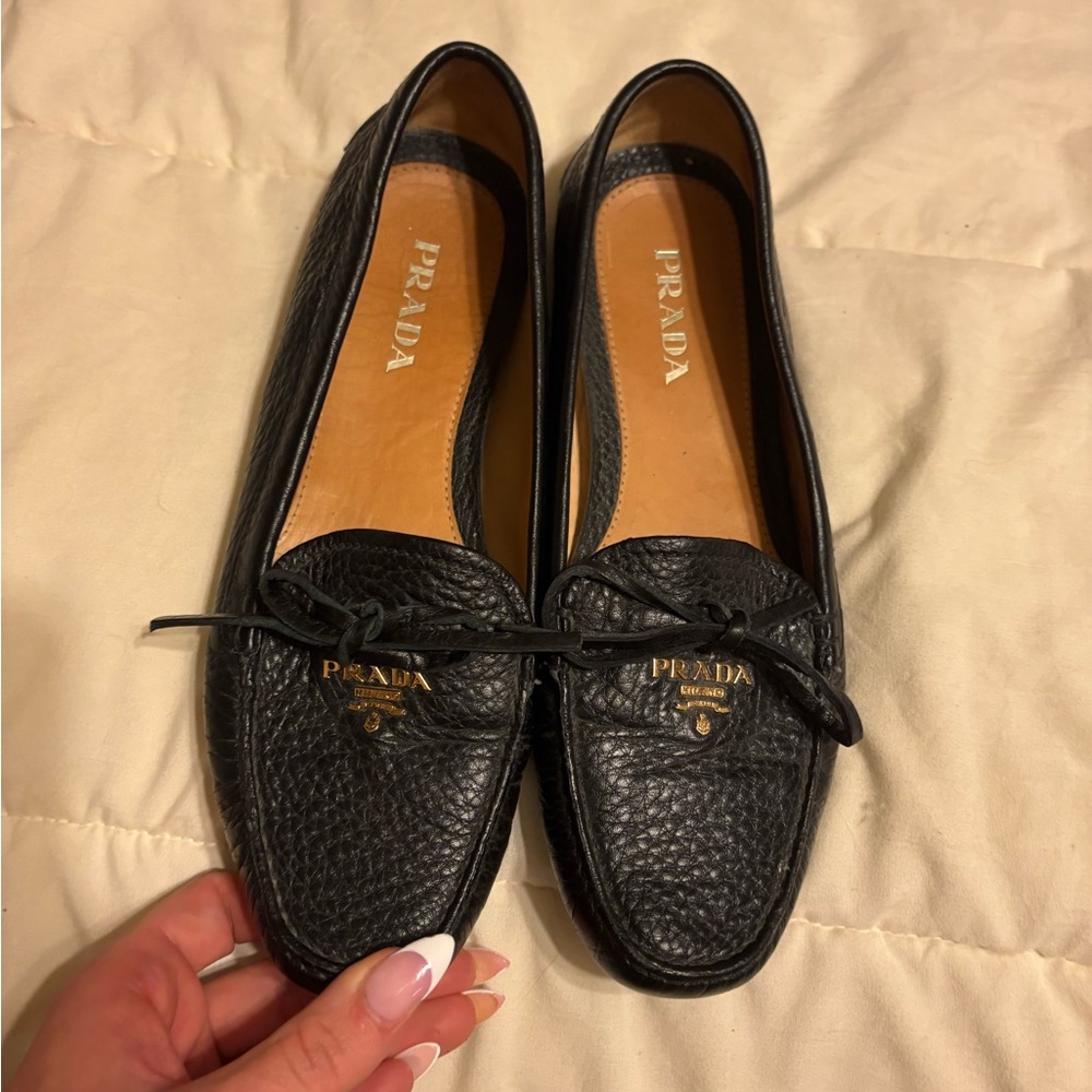 Prada Black Leather Slip-On Shoes